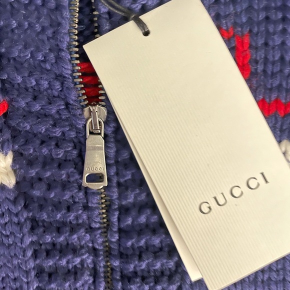 Gucci Blue Knitted Wool Bomber Sweater Size L - Picture 8 of 12